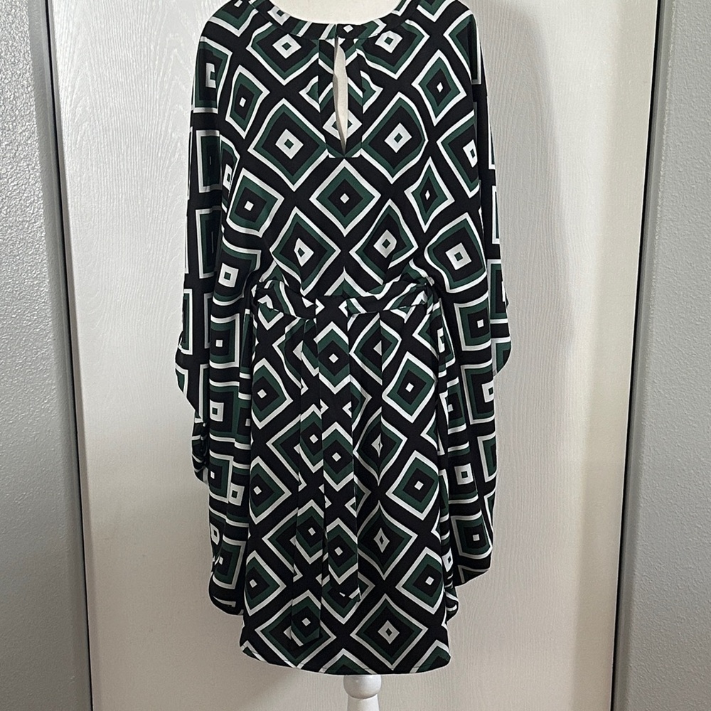 Geometric Black, Green and White Dress